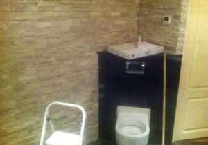 Badkamer en toilet uitgevoerd met Stoneskin en Absolute Black graniet